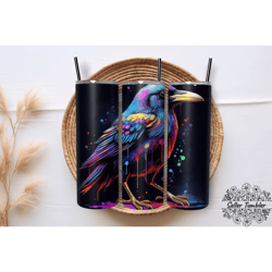 Colorful Crow Bird 20 Oz, Tumbler 20 oz Wrap PNG, Skinny Tumbler Designs PNG