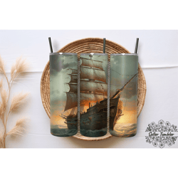 Ship 20 Oz, Tumbler 20 oz Wrap PNG, Skinny Tumbler Designs PNG