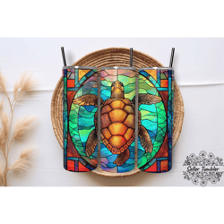 Stained Glass Sea Turtlein 20 Oz, Tumbler 20 oz Wrap PNG, Skinny Tumbler Designs PNG