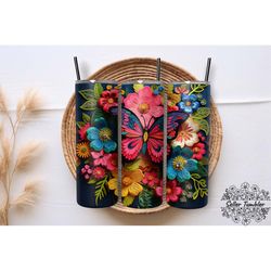 Embroidered Butterfly 3D Tumbler 20 oz Wrap PNG, Butterfly Tumbler Wraps, Butterfly PNG, Butterfly Clipart