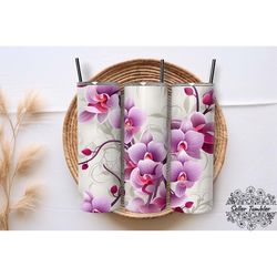 Pink Orchid Flowers Tumbler 20 oz Wrap PNG, Tumbler Wraps, Tumbler PNG, Skinny Clipart