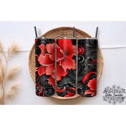Red Flowers , Red Floral Tumbler 20 oz Wrap PNG, Tumbler Wraps, Tumbler PNG, Skinny Clipart