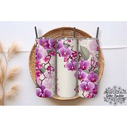 Pink Orchid Flowers Wrap Tumbler 20 oz Wrap PNG, Tumbler Wraps, Tumbler PNG, Skinny Clipart