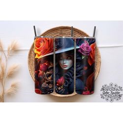 Witch And Rose Tumbler 20 oz Wrap PNG, Tumbler Wraps, Tumbler PNG, Skinny Clipart