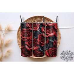Leather Red Rose Flowers Tumbler 20 oz Wrap PNG, Tumbler Wraps, Tumbler PNG, Skinny Clipart
