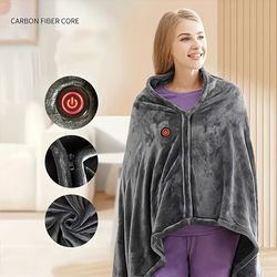 1pc Electric Heated Shawl Blanket, Flannel Usb Cordless Wrap For With Zipper, Adjustable ls Temperature, Wearable