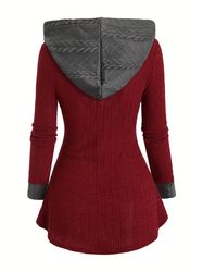 Color Block Zipper Hoodie - Casual Long Sleeve Drawstring Hoodies Sweatshirt - Women's Clothing