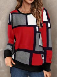 Color Block Crew Neck Pullover Sweatshirt - Casual Long Sleeve Sweatshirt For Spring & Fall - Women's Clothing