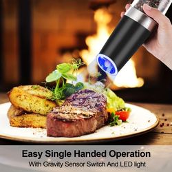 Electric Salt and Pepper Shakers - Auto Salt and Pepper Grinder - Battery Operated With LED Light