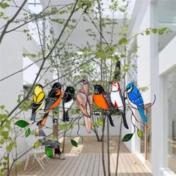 Colored Window Bird Pendant Wind Chime Metal Tropical Bird Hanging - Decorations Family Door Crafts - Home Accessories