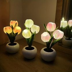 1pc USB Tulip Lamp Lights - LED Simulation Tulip Night Light With Vase - Table Lamp Ornaments