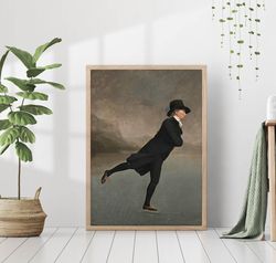Gentleman Ice Skating Vintage Portrait Oil Painting Canvas Print Poster Framed Farmhouse Rustic Retro Moody Winter Chris
