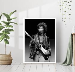 Jimi Hendrix Guitarist Portrait Music Poster Print Retro Black & White Photography Vintage Celebrity Rock Blues Jazz Can