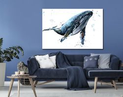 Blue Whale canvas print Underwater life Humpback Whale art prints Ocean Animal Nautical Large canvas art Living room wal