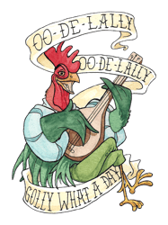 alan-a-dale rooster  oo-de-lally golly what a day tattoo watercolor painting robin hood  t-s
