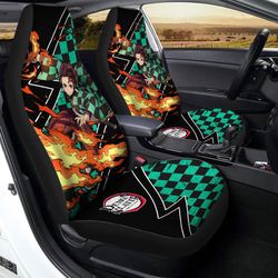 Tanjiro Car Seat Covers Custom Sun Breathing Skill Demon Slayer Anime Car Accessories