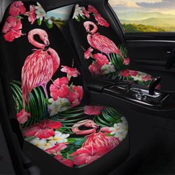 Pink Flamingo Car Seat Covers Custom Tropical Flower Car Interior Accessories