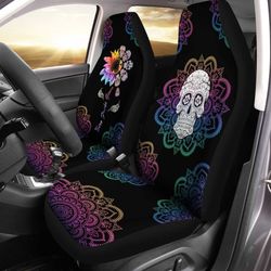 Floral Skull Mandala Car Seat Covers Custom Car Interior Accessories