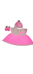 Woolen crochet hand made baby frock set pink and skin color