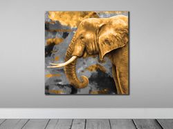 Gold Elephant Canvas Print Wall Art, Animal Canvas Wall Decor, Golden Elephant Wall Art for Home Decor, Modern Living Ro