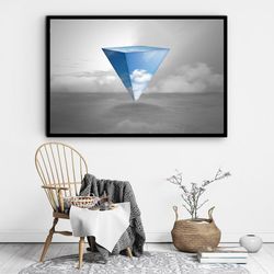 triangle cloud canvas wall art, surreal cloud canvas wall art, geometric sky canvas wall art, ready to hang canvas print