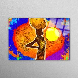 Glass Wall Art, Glass Printing, Glass Wall Decor, African Woman With Sun, African Sun Tempered Glass, Sunset Tempered Gl