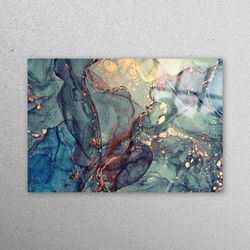 Glass Wall Art, Glass Printing, Wall Art, Green And Blue Marble, Modern Tempered Glass, Marble Glass Printing, Shimmery