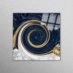 Glass Wall Art, Glass Printing, Wall Decoration, Blue Marble Glass Wall, Abstract Glass Decor, Gold Marble Wall Art, Mod