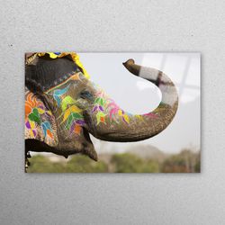 Glass Wall Art, Glass Wall Decor, Glass Art, Colorful Elephant Tempered Glass, Animal Glass, Safari Glass, Cute Elephant