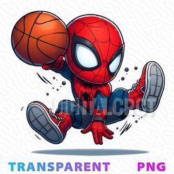 Cute Baby Spider-Man Playing Basketball PNG