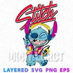 Stitch Dancing with Headphones and a Walkman - Layered SVG, PNG, EPS