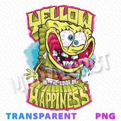 Crazy SpongeBob Art - Yellow Is the Color of Happiness Cartoon Design | Fun and Vibrant Transparent PNG for Creative Pro