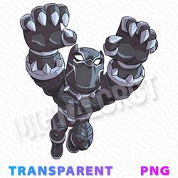 Dynamic Black Panther Cartoon Art - Powerful Marvel Superhero Action Pose | Transparent PNG for Design Projects
