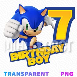 7th Birthday Boy Sonic the Hedgehog Party Decoration | Transparent PNG Image for Birthday Celebrations