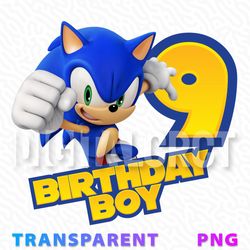9th Birthday Boy Sonic the Hedgehog Party Decor | High-Quality Transparent PNG Image for Kids' Celebration
