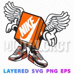 cartoon nike shoe box with wings and sneakers - layered svg, png, eps files