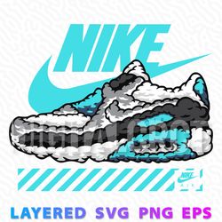 Stylized Nike Air Sneaker Art with Logo in Vibrant Blue - Layered SVG, PNG, EPS Formats