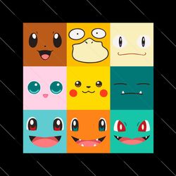 9 pokemon face svg, pikachu snorlax birthday svg, pokemon sticker