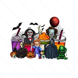 Halloween Horror Characters Coffee Cups PNG Download
