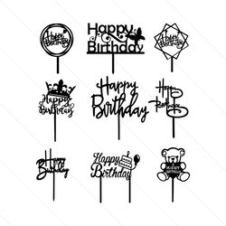 Birthday Cake topper svg bundle, Happy Birthday Cake topper, Cake Topper svg, Instant download