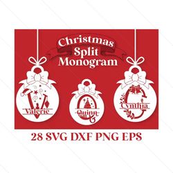 Round Christmas Monogram SVG, Christmas Bauble Ornament SVG Cricut, Christmas Split Letters SVG, Baby Christmas Tree Ornament Svg, Santa Svg