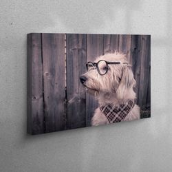 canvas, large canvas, living room wall art, dog with glasses canvas, dog canvas print, puppy printed, lovely dog canvas