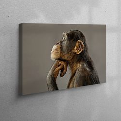 canvas, wall art, canvas home decor, thinking monkey photo print, monkey photo printed, chimp printed, monkey 3d canvas,