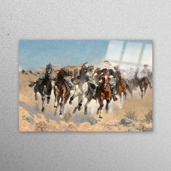 Wall Decor, Wall Decoration, Tempered Glass, The Fourth Troopers Moving the Led Horses, Running Horses Painting Glass Pr