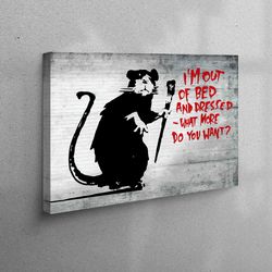 3D Canvas, Canvas Print, Large Canvas, Banksy Mouse Canvas Decor, Banksy Out of Bed Rat Wall Decor, Graffiti Canvas Deco