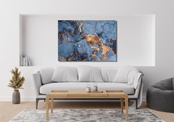 Blue And Gold Marble,Modern Marble Wall Decor,Luxury Marble Canvas,Silver Marble Art Canvas,Abstract Artwork, Gold Marbl