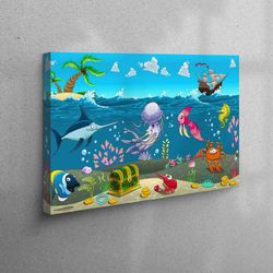 Bohemian Wall Art, Undersea Printed, Kids Room Canvas Gift, Nursery Decor, Personalized Gift For Her, Wall Decor, Unders