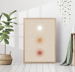 Boho Sun Print Abstract Colorful Soft Neutral Terracotta Rust Decor Minimalistic Beige Wall Art Canvas Framed Printed Re