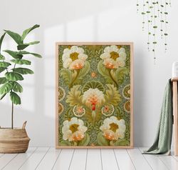 Botanical Rug Pattern Painting Vintage Textile Tapestry Carpet Canvas Print Canvas Framed Boho Eclectic Farmhouse Wall A