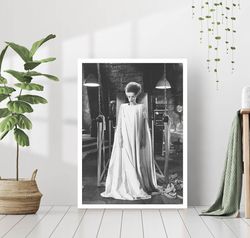 Bride of Frankenstein Movie Canvas Funny Wall Art Scary Halloween Horror Living Room Decor Black and White Photography C